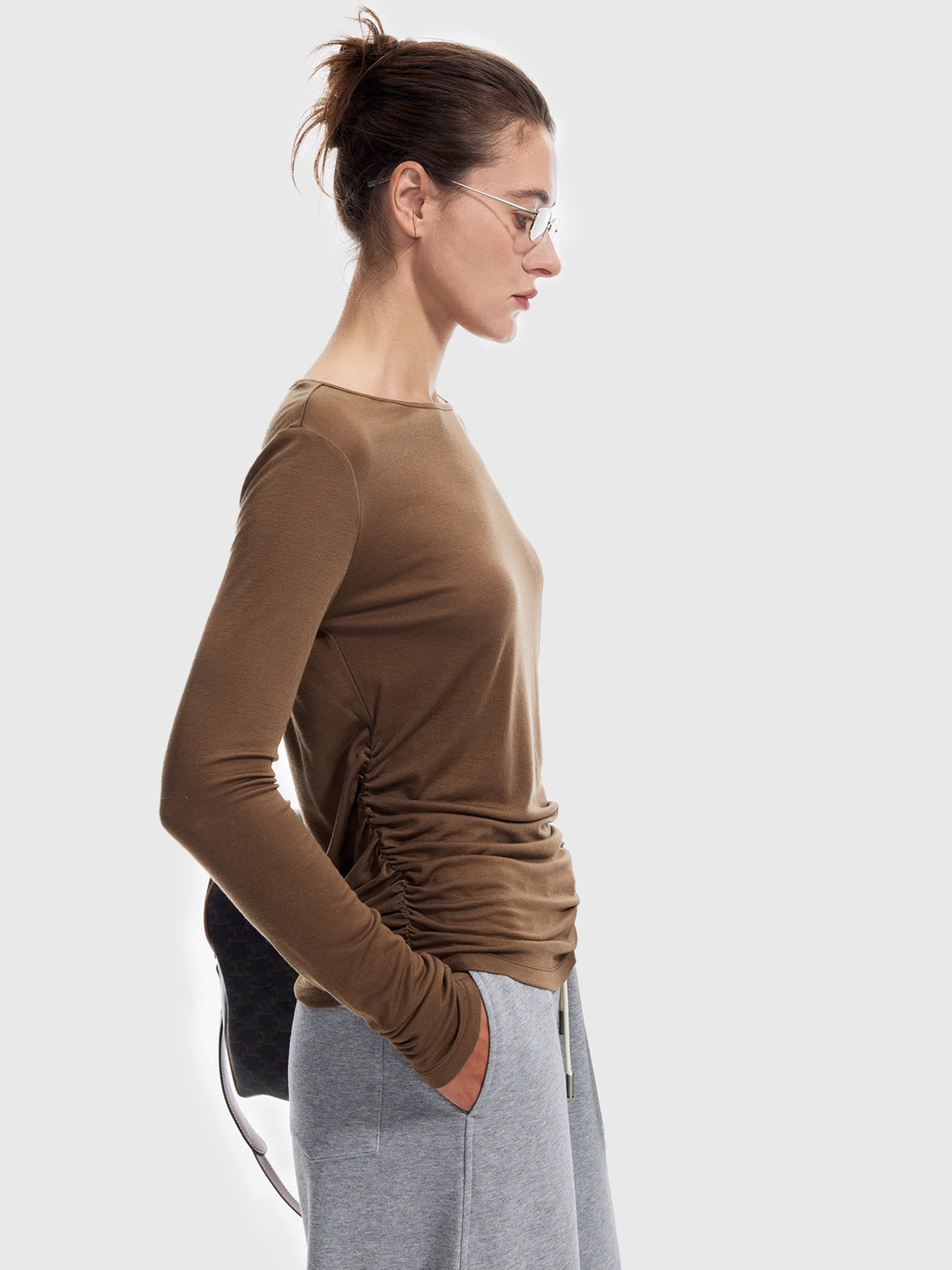 Asymmetrical Pleated Top in Tencel-Wool