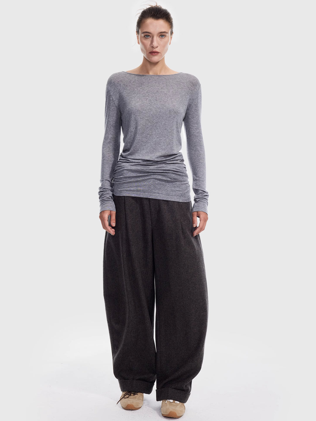 Asymmetrical Pleated Top in Tencel-Wool