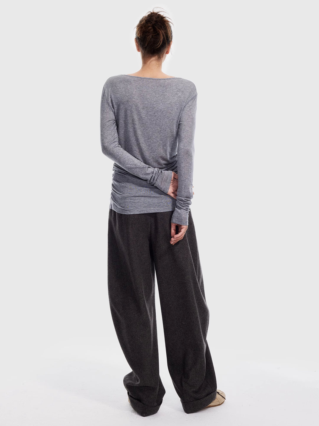 Asymmetrical Pleated Top in Tencel-Wool