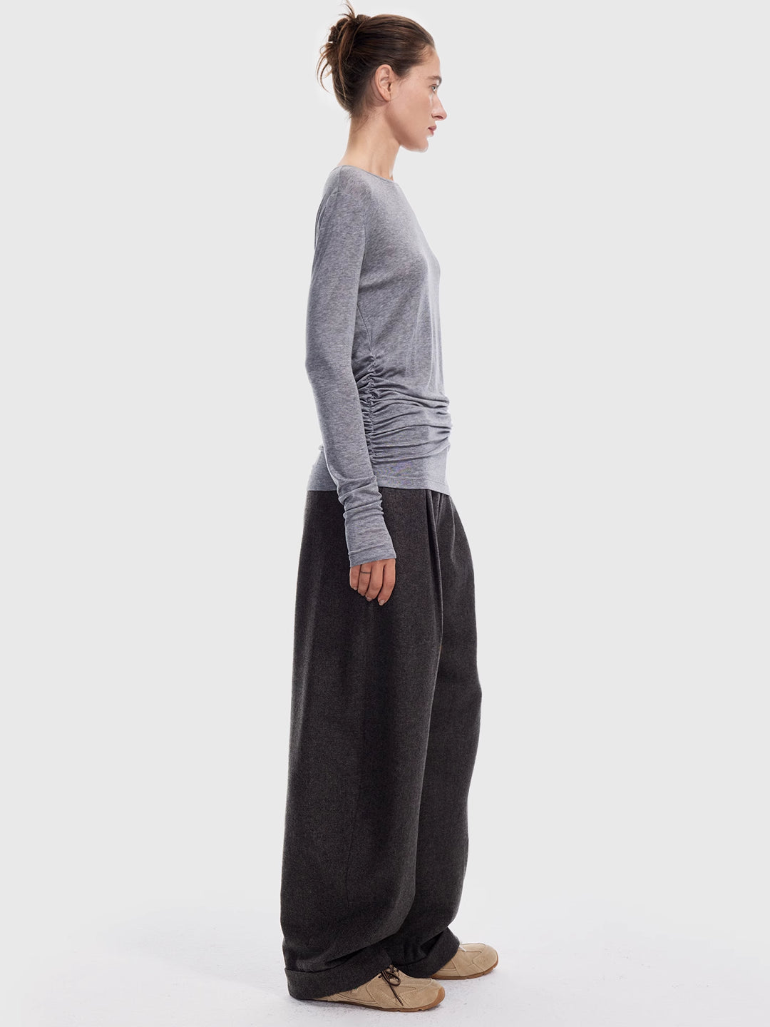 Asymmetrical Pleated Top in Tencel-Wool