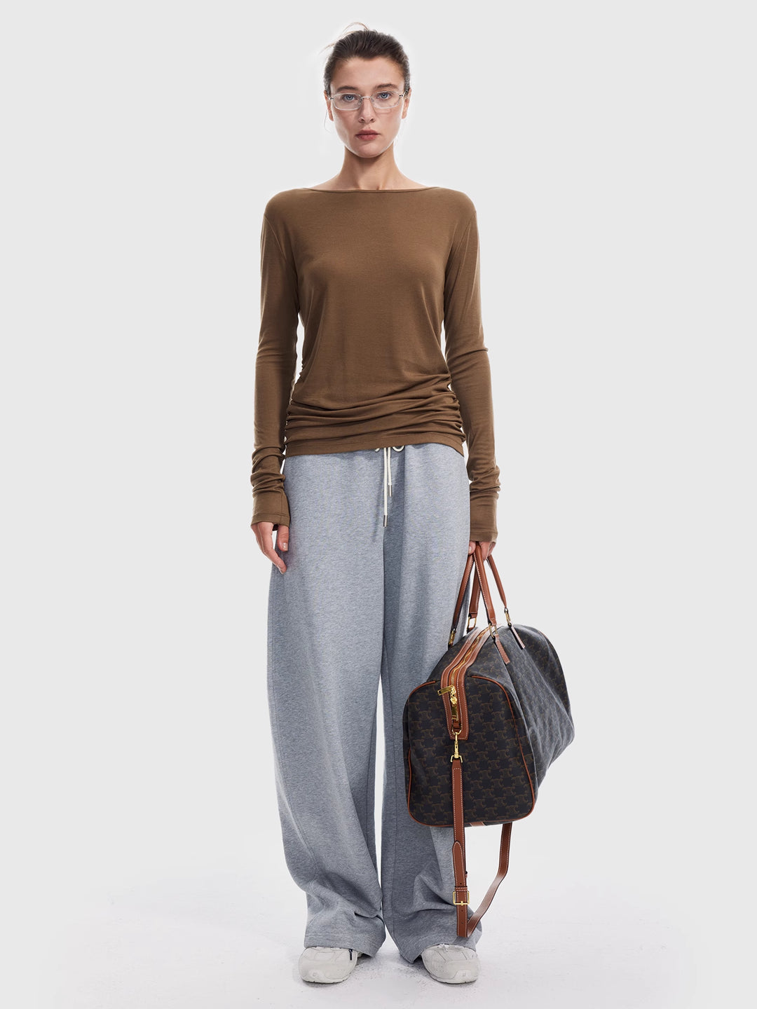 Asymmetrical Pleated Top in Tencel-Wool