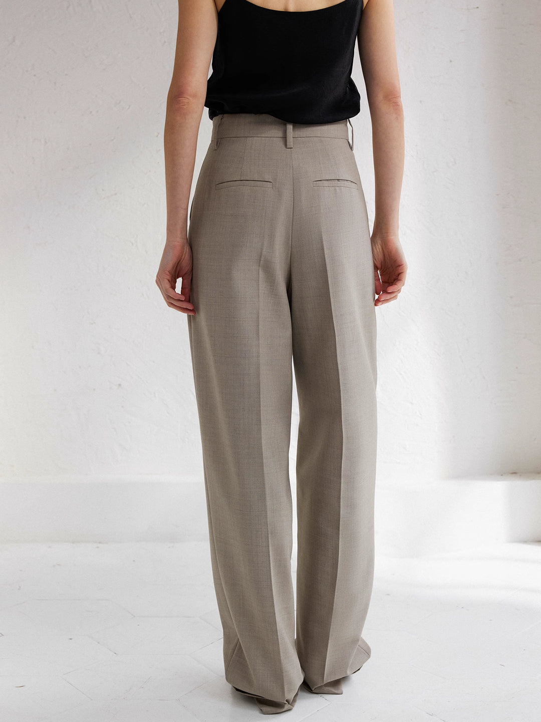 Wool Checkered Pleated Loose Tapered Pants