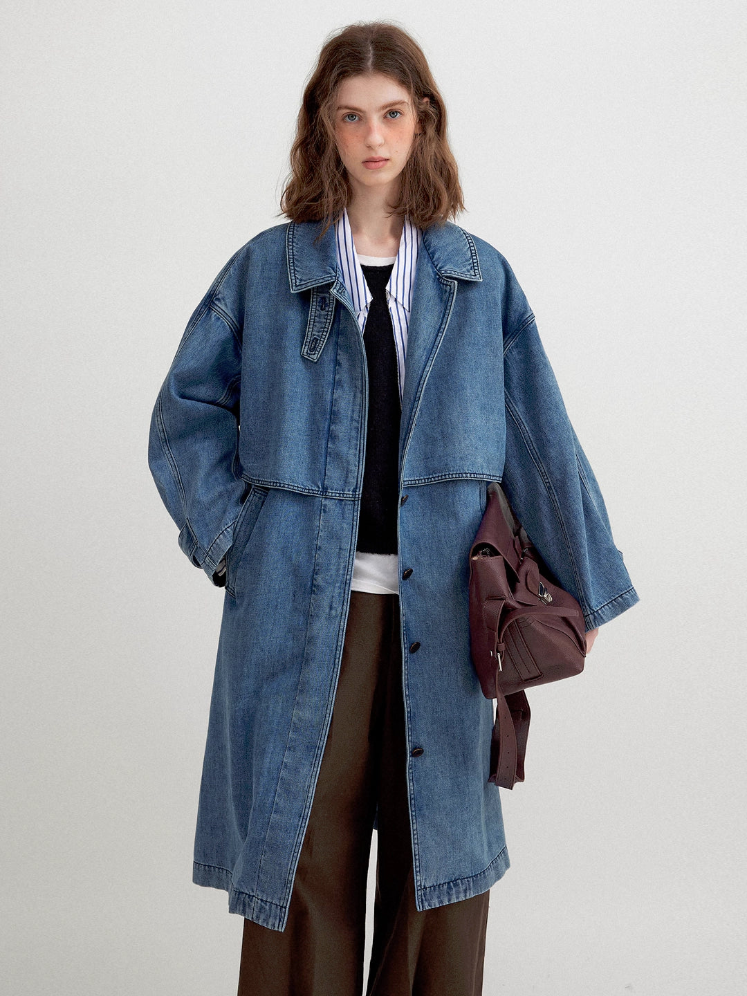 Denim Midi Trench Coat