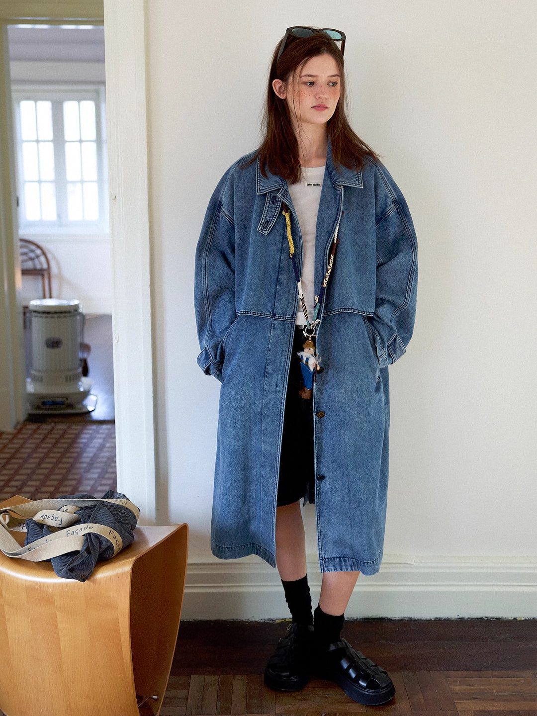 Denim Midi Trench Coat