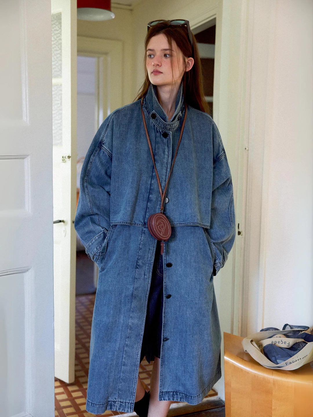 Denim Midi Trench Coat