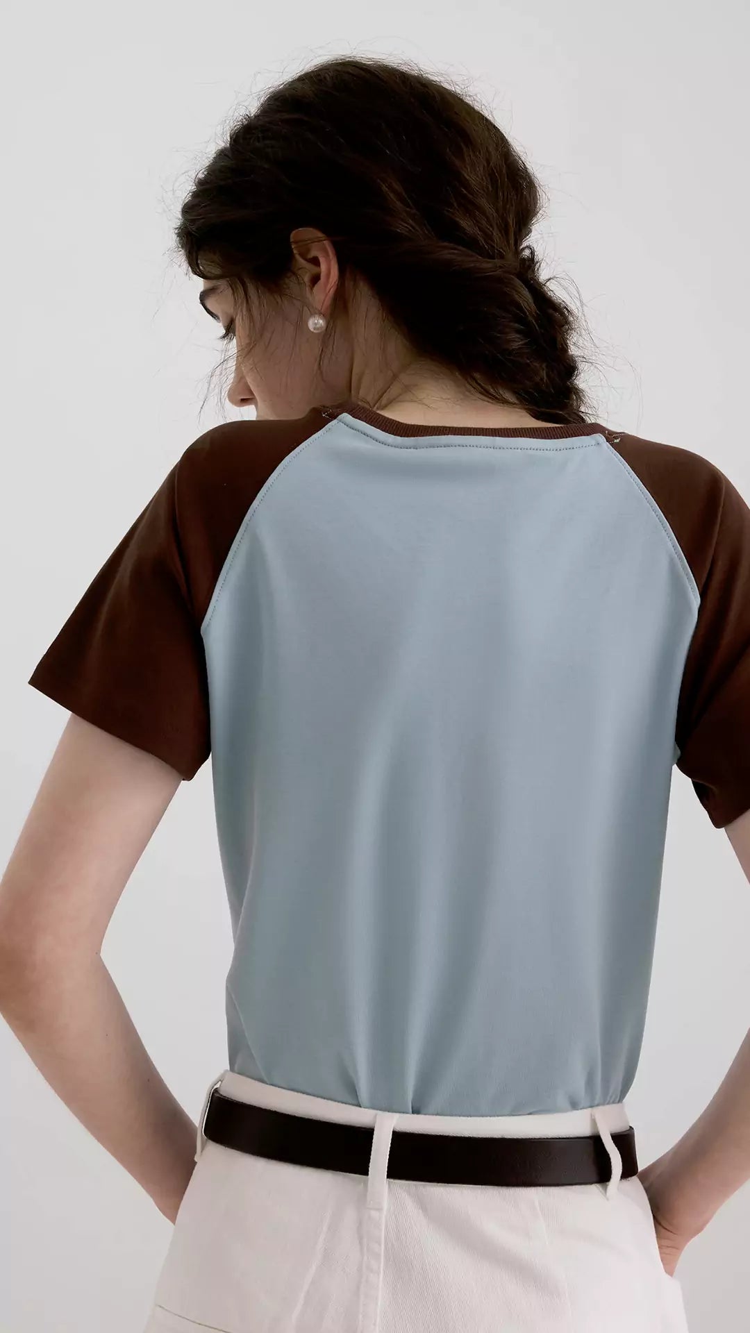 Color Block Round Neck Drop Shoulder Sleeve T-Shirt