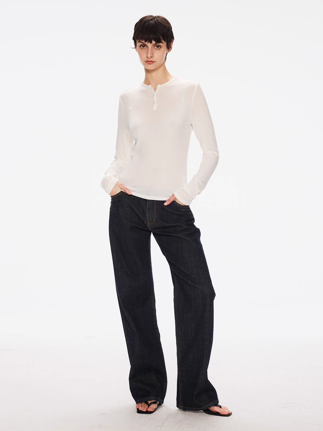 Henley Neck Top in Tencel-Wool knit