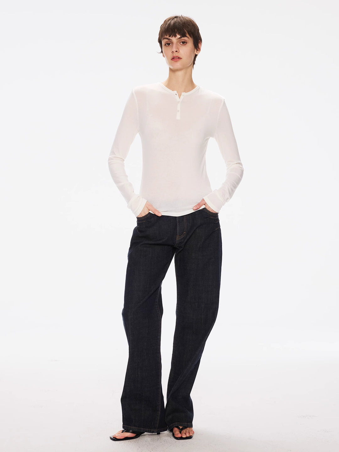 Henley Neck Top in Tencel-Wool knit