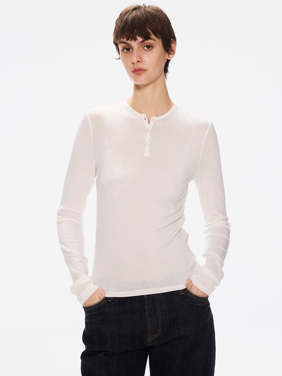 Henley Neck Top in Tencel-Wool knit