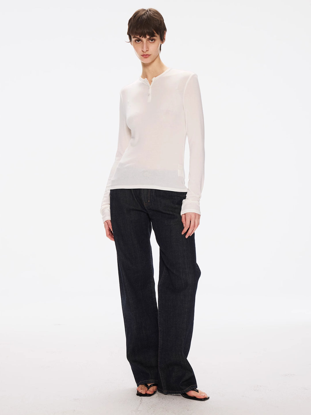 Henley Neck Top in Tencel-Wool knit