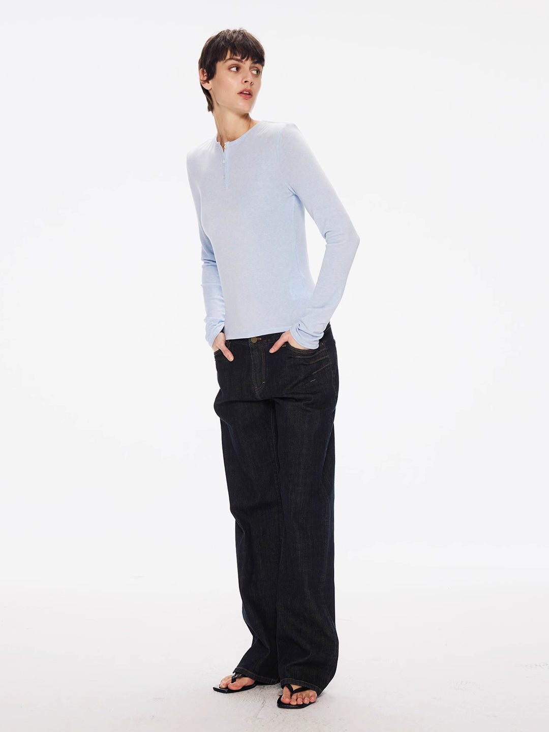 Henley Neck Top in Tencel-Wool knit