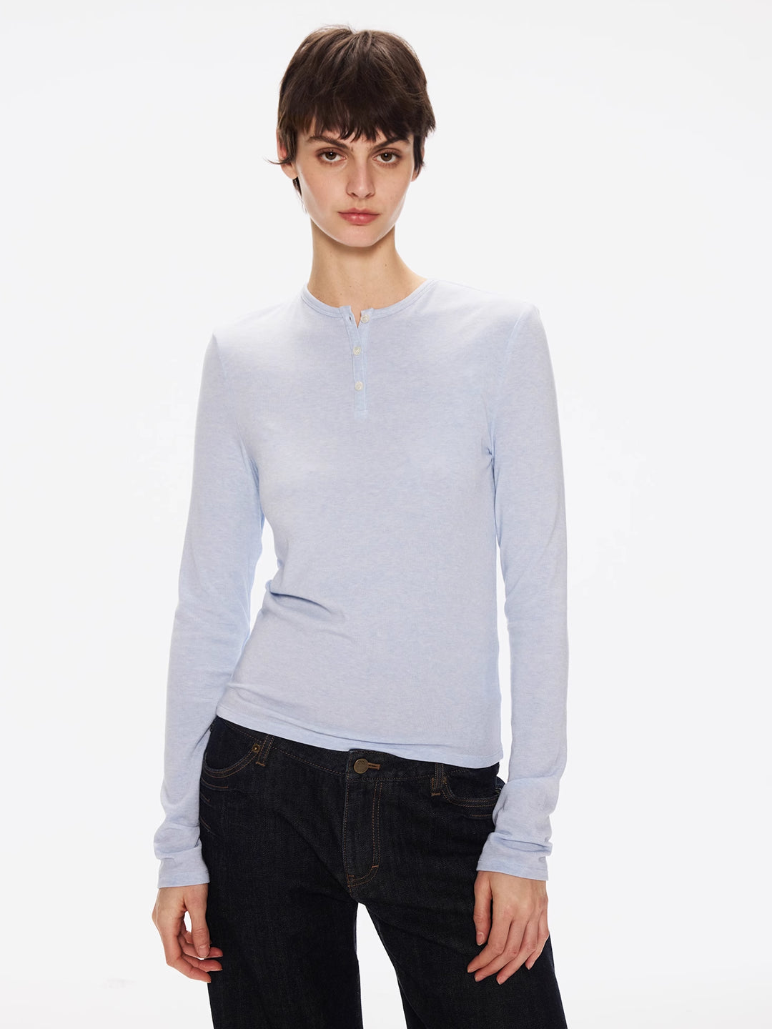 Henley Neck Top in Tencel-Wool knit