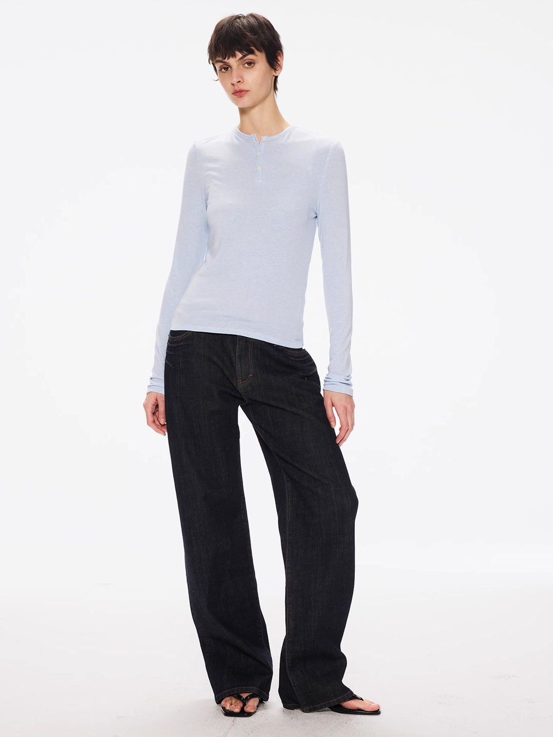 Henley Neck Top in Tencel-Wool knit