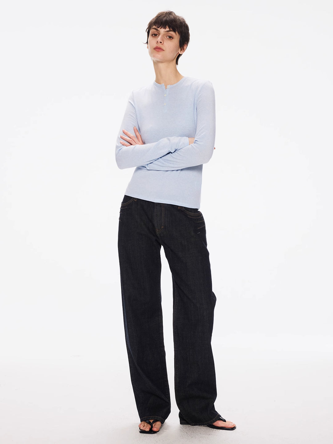 Henley Neck Top in Tencel-Wool knit