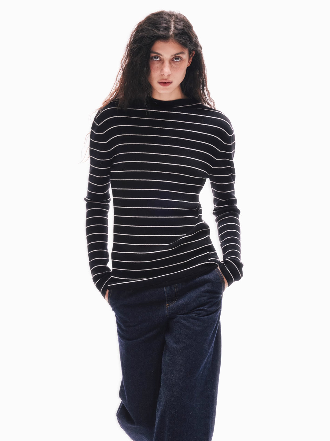 Black and White Striped Sweater in Wool Blend