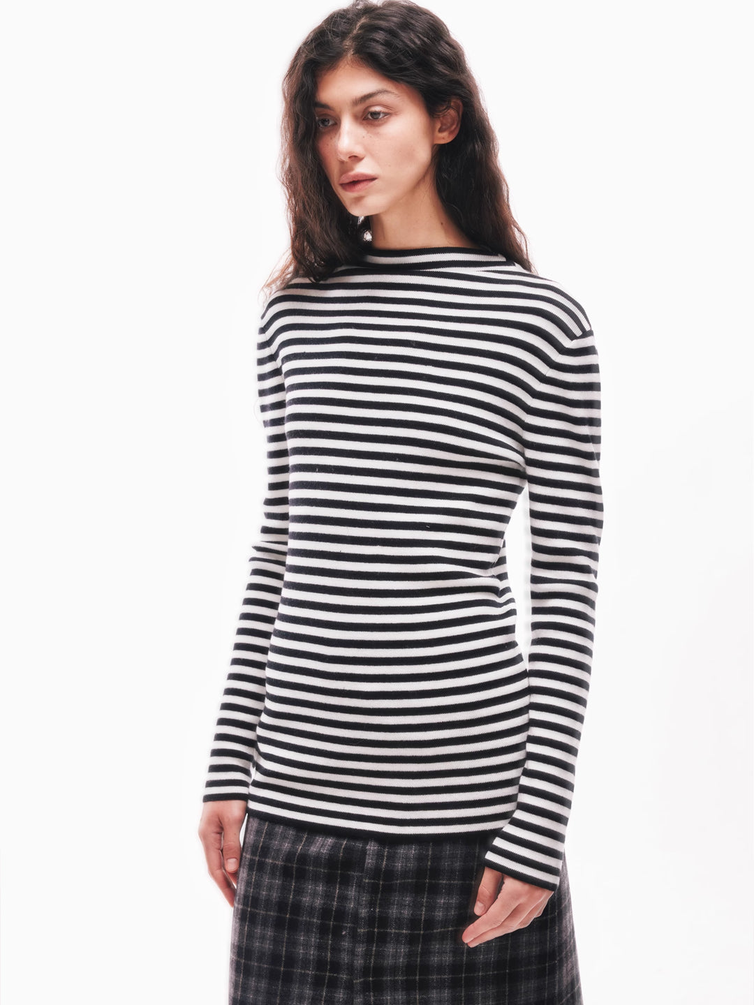 Black and White Striped Sweater in Wool Blend