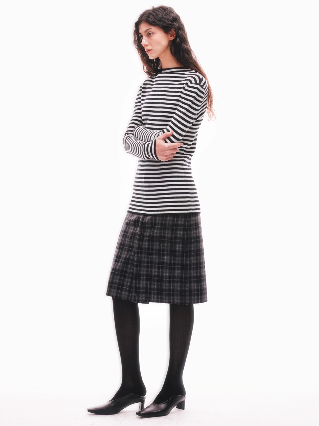 Black and White Striped Sweater in Wool Blend