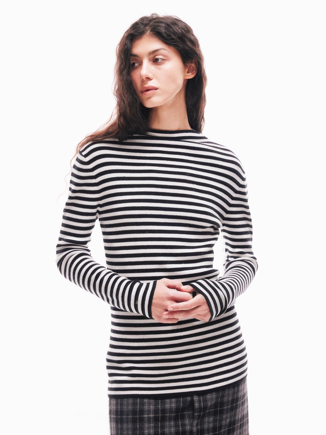 Black and White Striped Sweater in Wool Blend