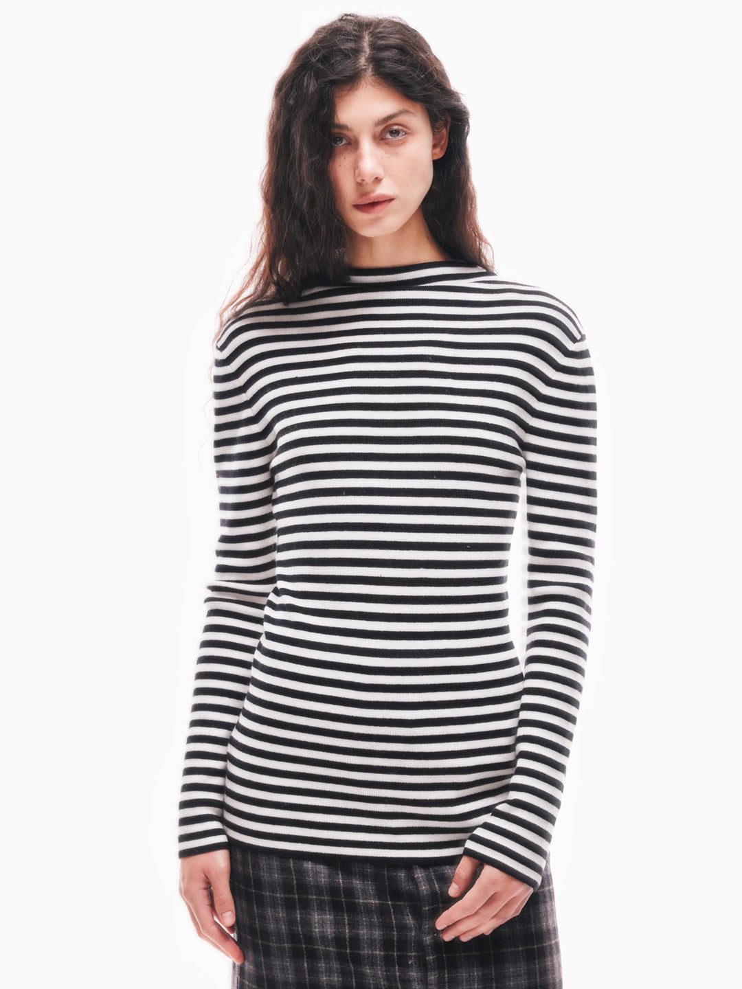 Black and White Striped Sweater in Wool Blend