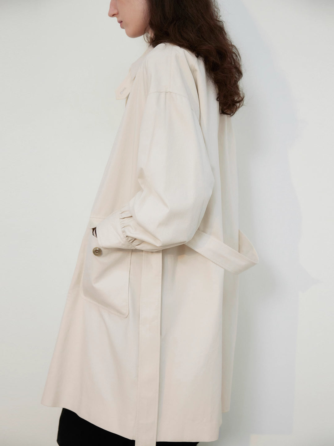 Lapel Balloon Sleeve Trench Coat in Cotton