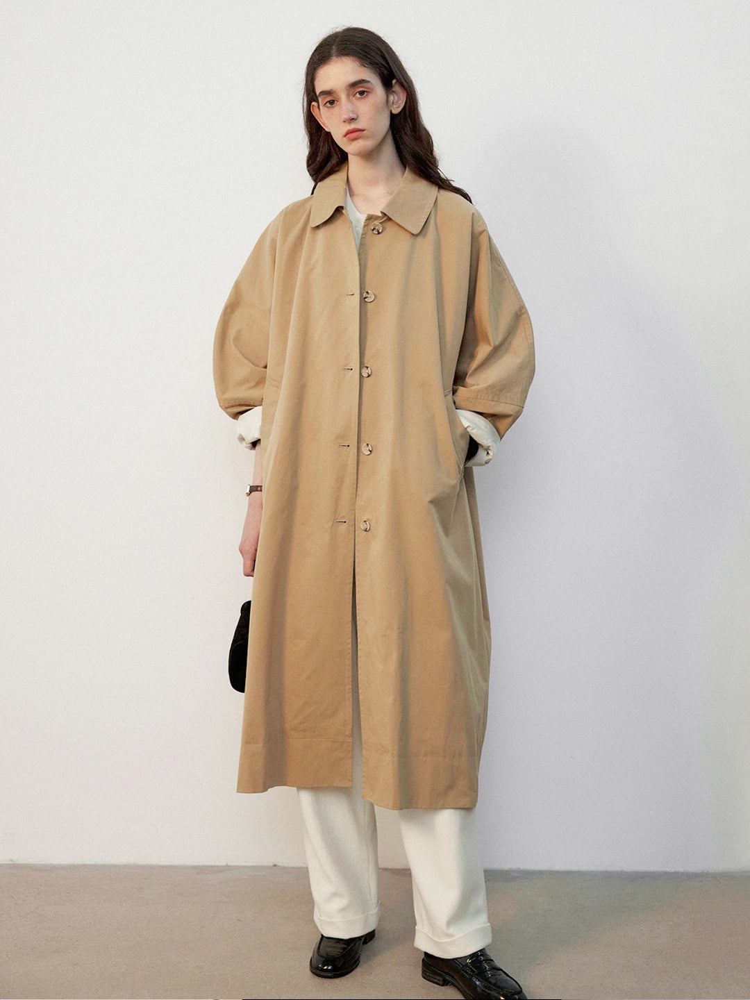 Batwing Sleeve Lapel Long Trench Coat