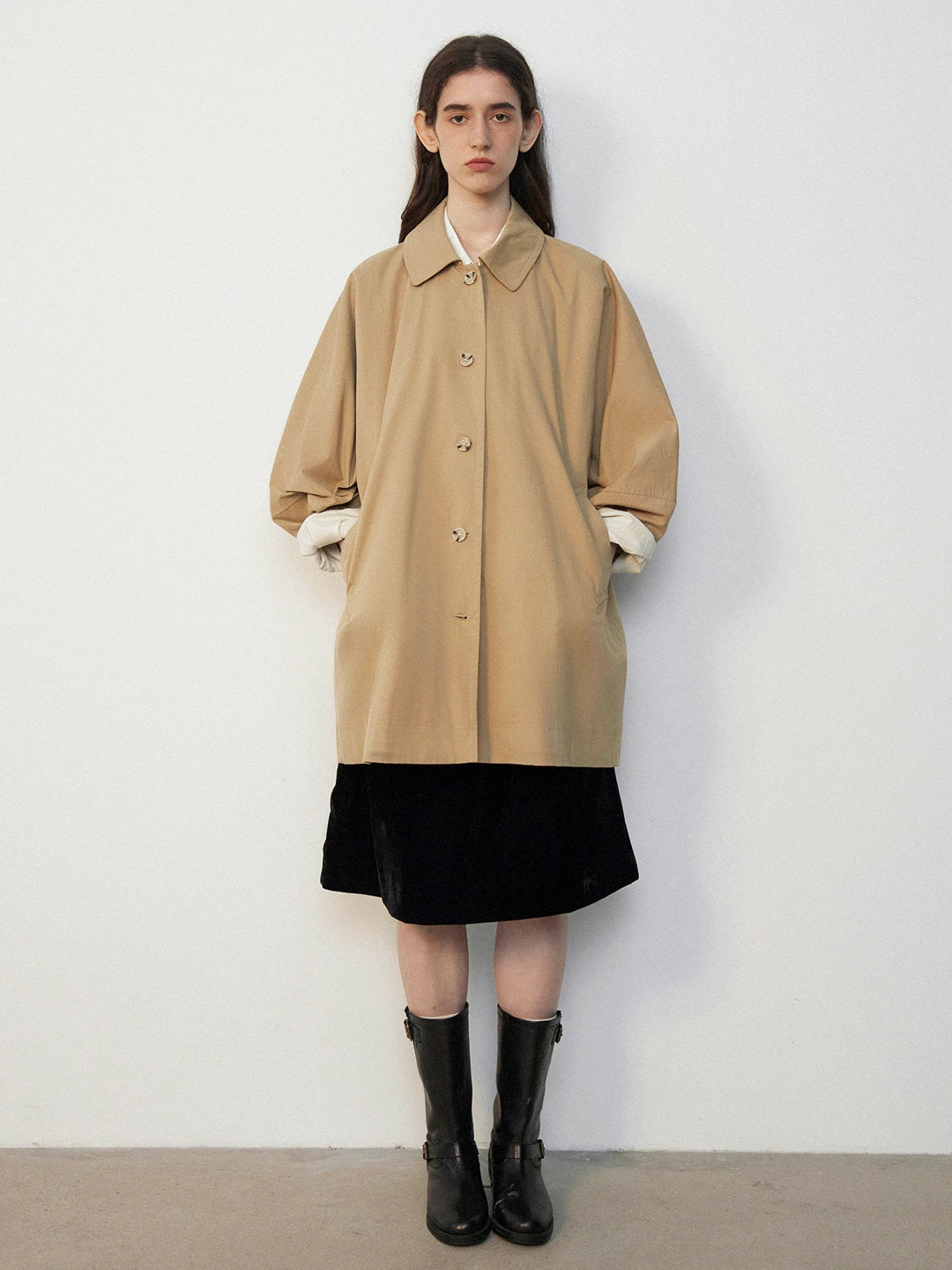 Batwing Sleeve Lapel Short Trench Coat