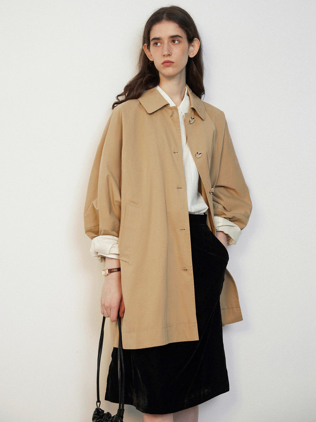 Batwing Sleeve Lapel Short Trench Coat