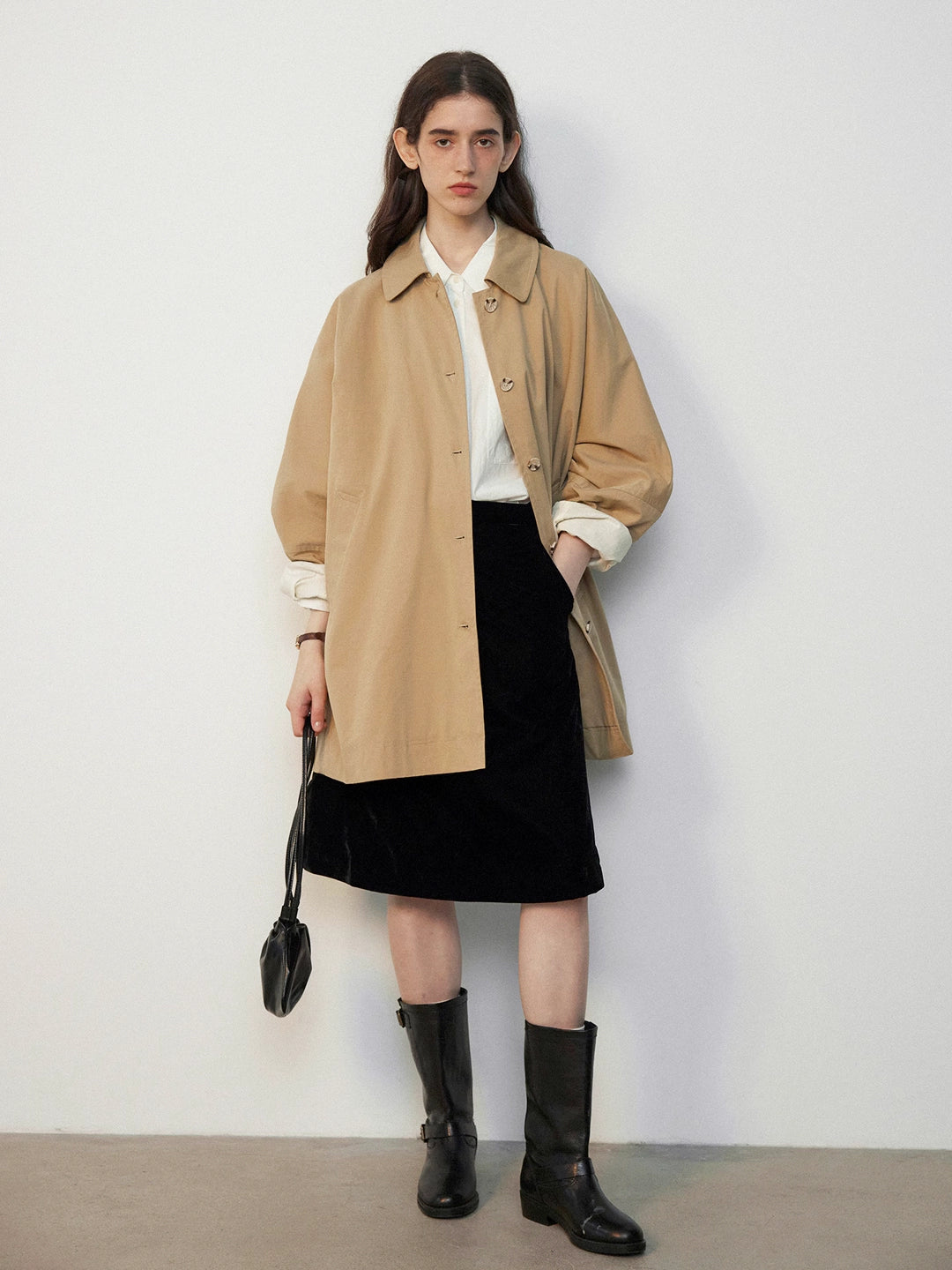 Batwing Sleeve Lapel Short Trench Coat