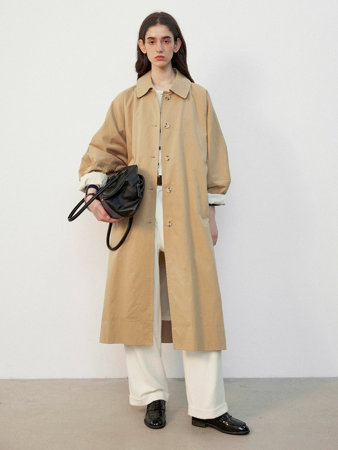 Batwing Sleeve Lapel Long Trench Coat