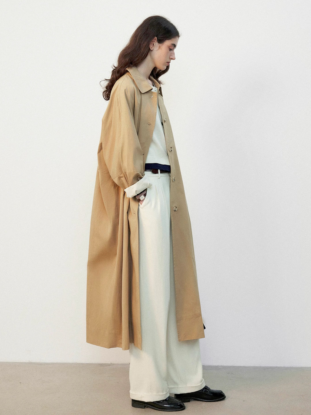 Batwing Sleeve Lapel Long Trench Coat