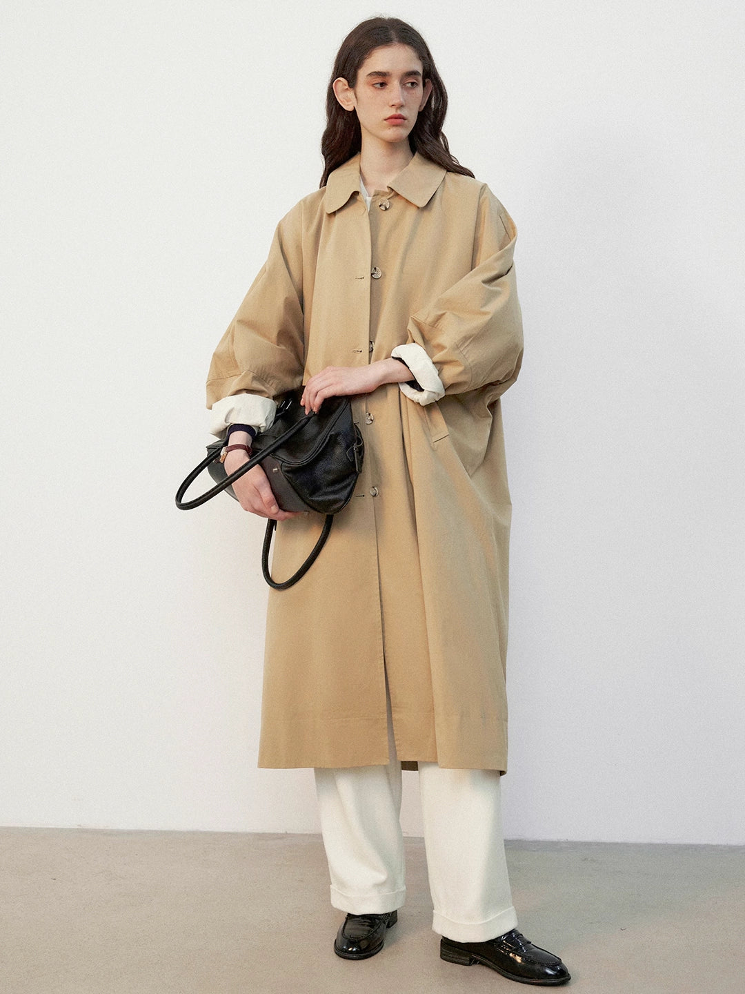 Batwing Sleeve Lapel Long Trench Coat