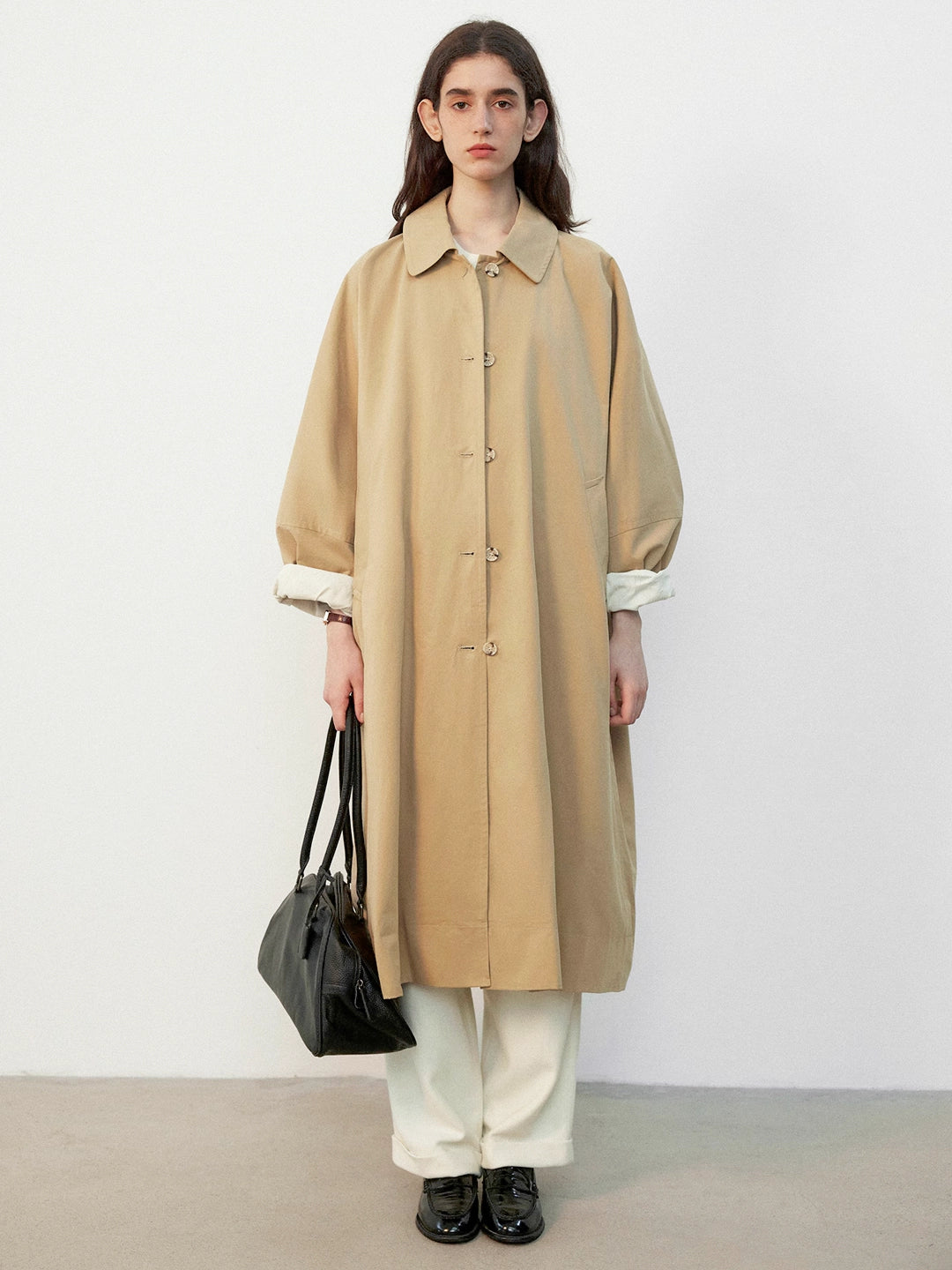 Batwing Sleeve Lapel Long Trench Coat