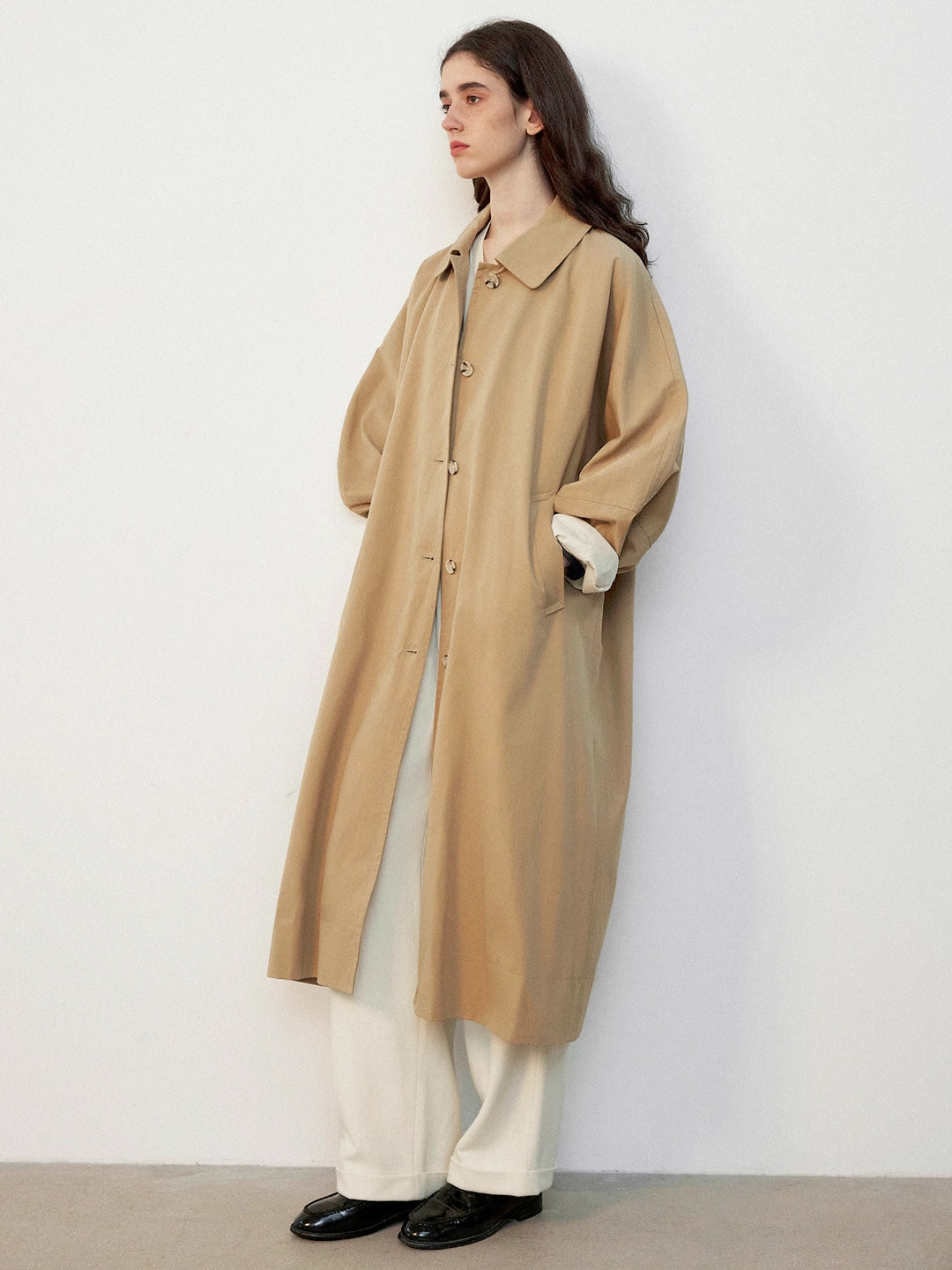 Batwing Sleeve Lapel Long Trench Coat