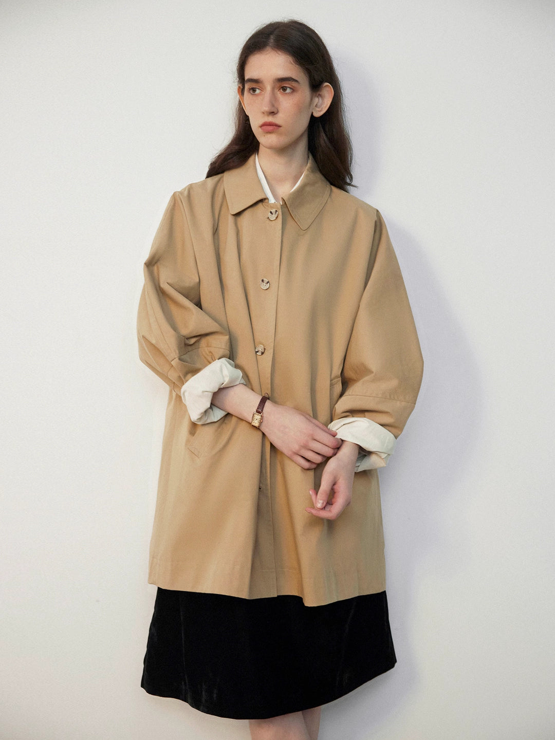 Batwing Sleeve Lapel Short Trench Coat