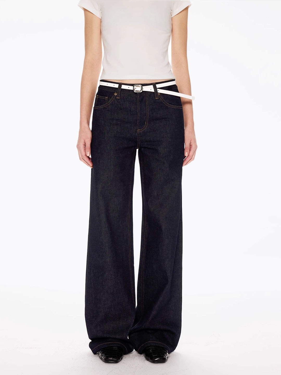 Straight Jeans in Washed Cotton Denim