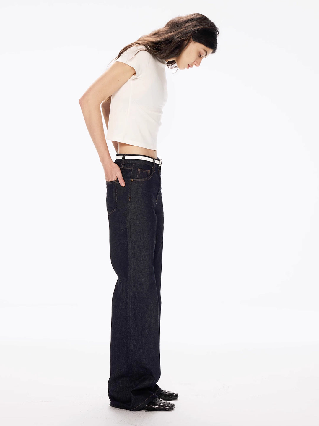 Straight Jeans in Washed Cotton Denim