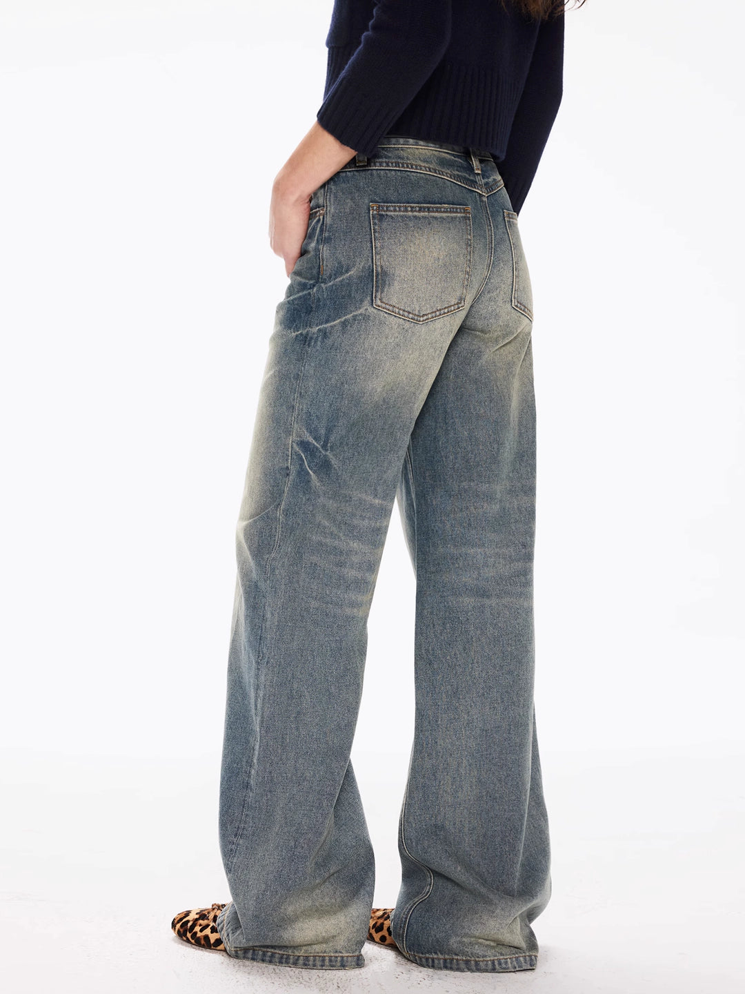 Straight Jeans in Washed Cotton Denim