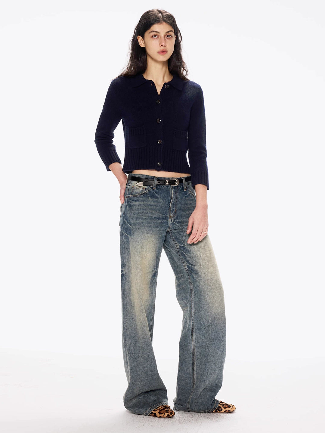 Straight Jeans in Washed Cotton Denim