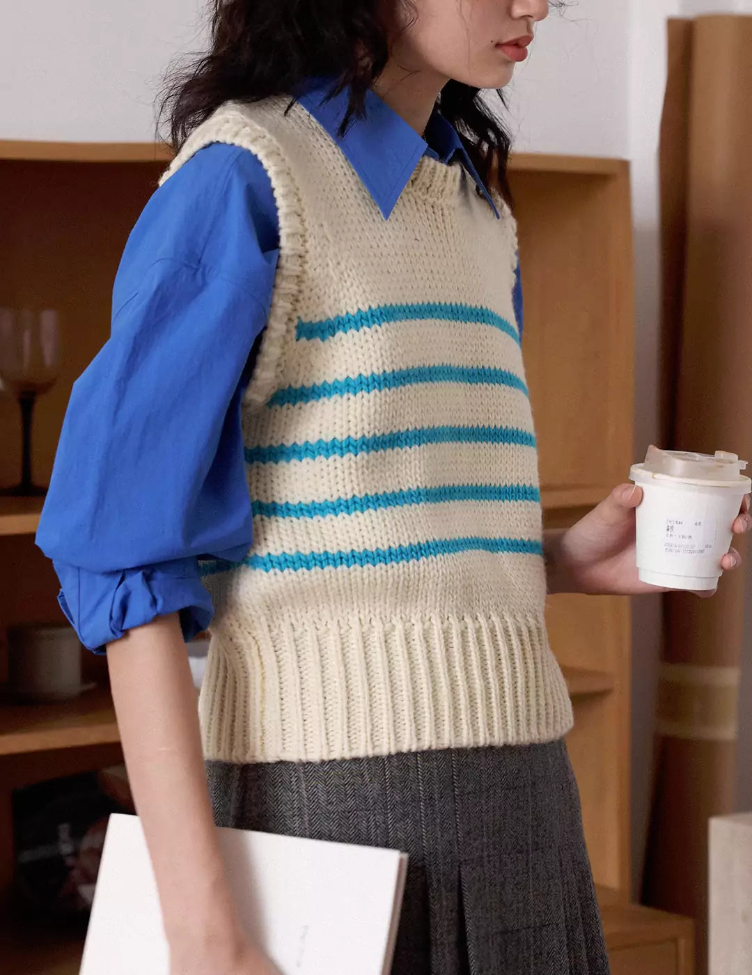 Round Neck Striped Knit Vest