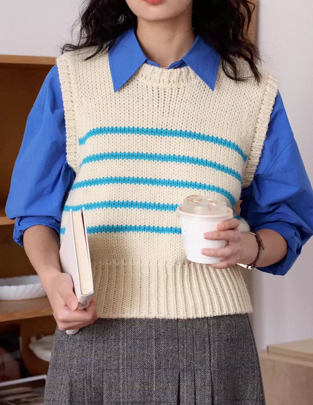 Round Neck Striped Knit Vest