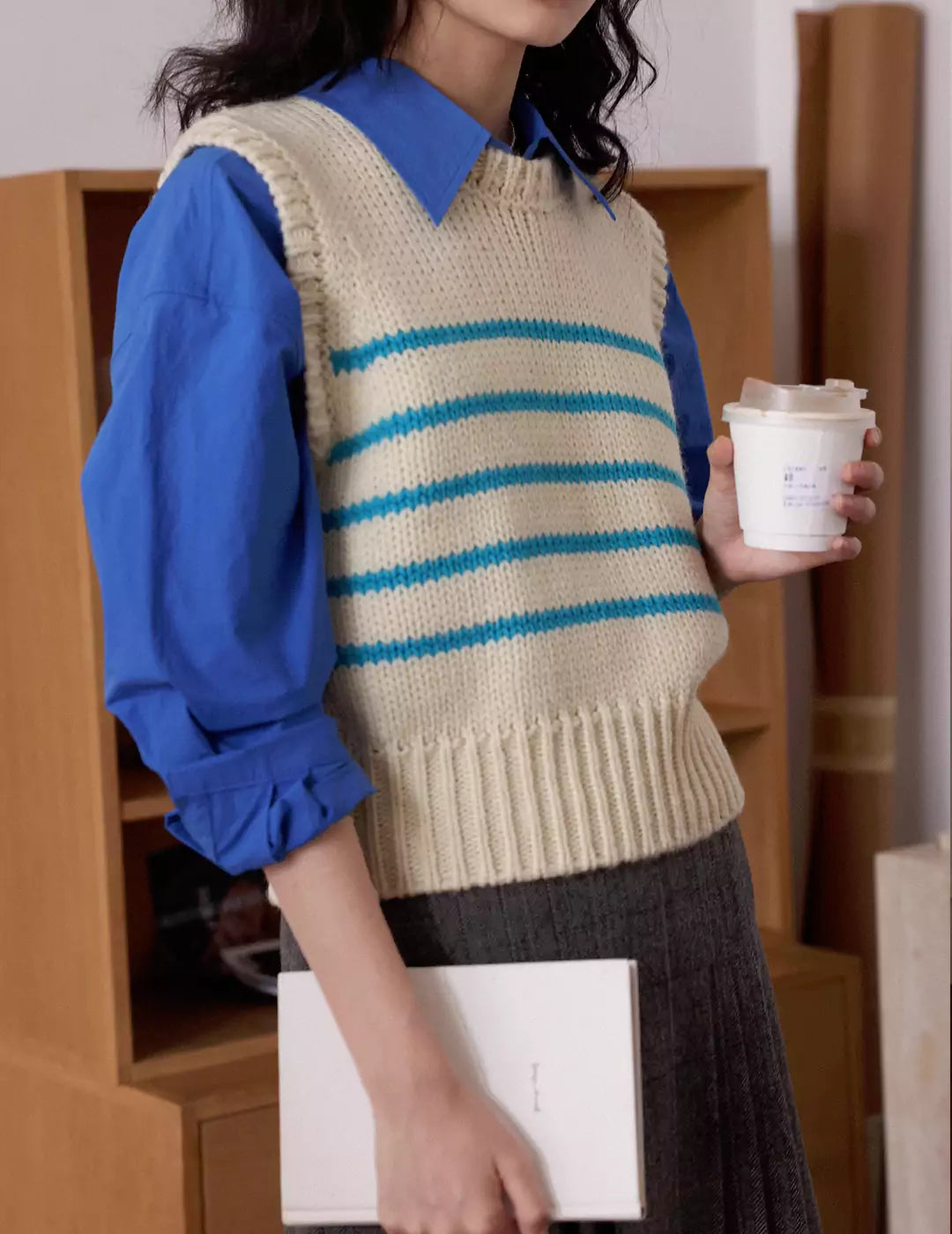 Round Neck Striped Knit Vest