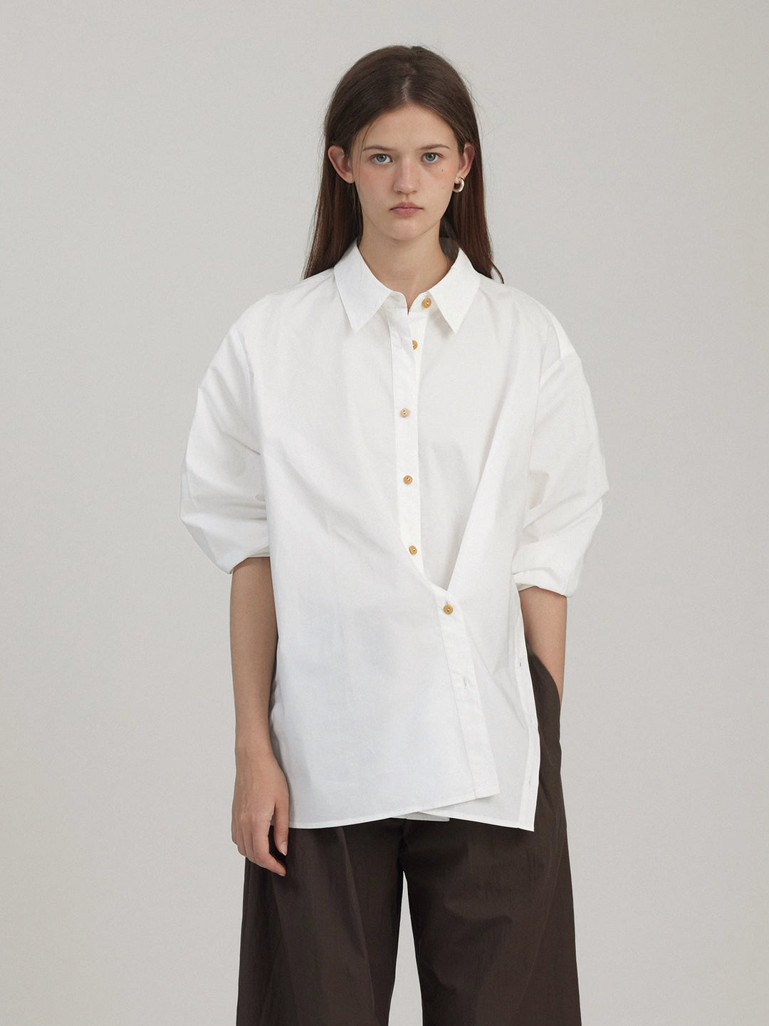 Classic White Asymmetrical Blouse In Cotton