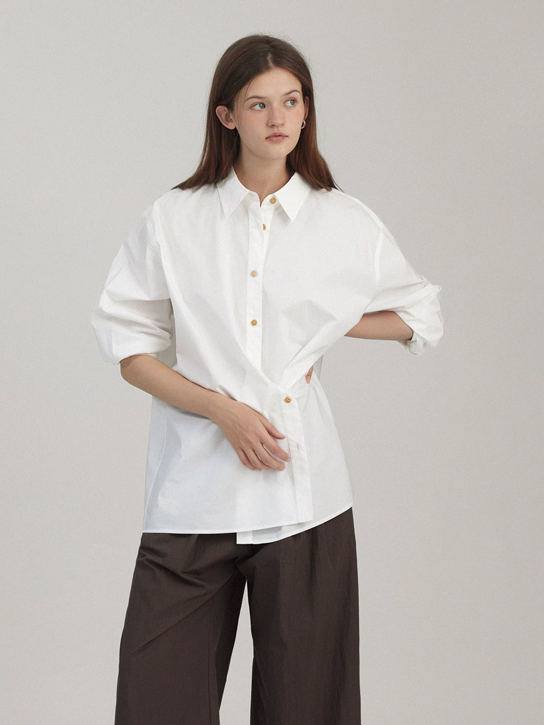 Classic White Asymmetrical Blouse In Cotton