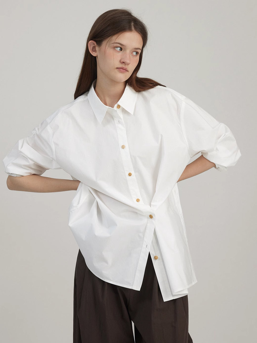 Classic White Asymmetrical Blouse In Cotton