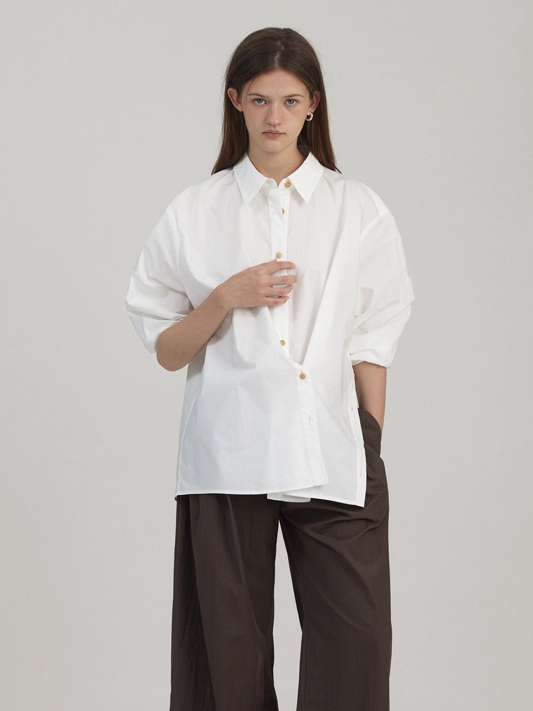 Classic White Asymmetrical Blouse In Cotton