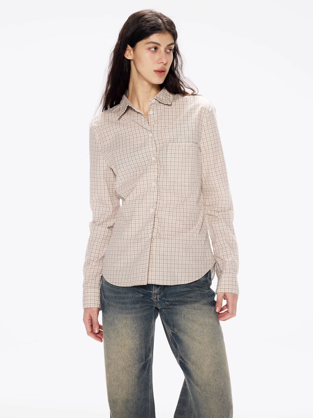 Checkered Pleated Shirt in Cotton