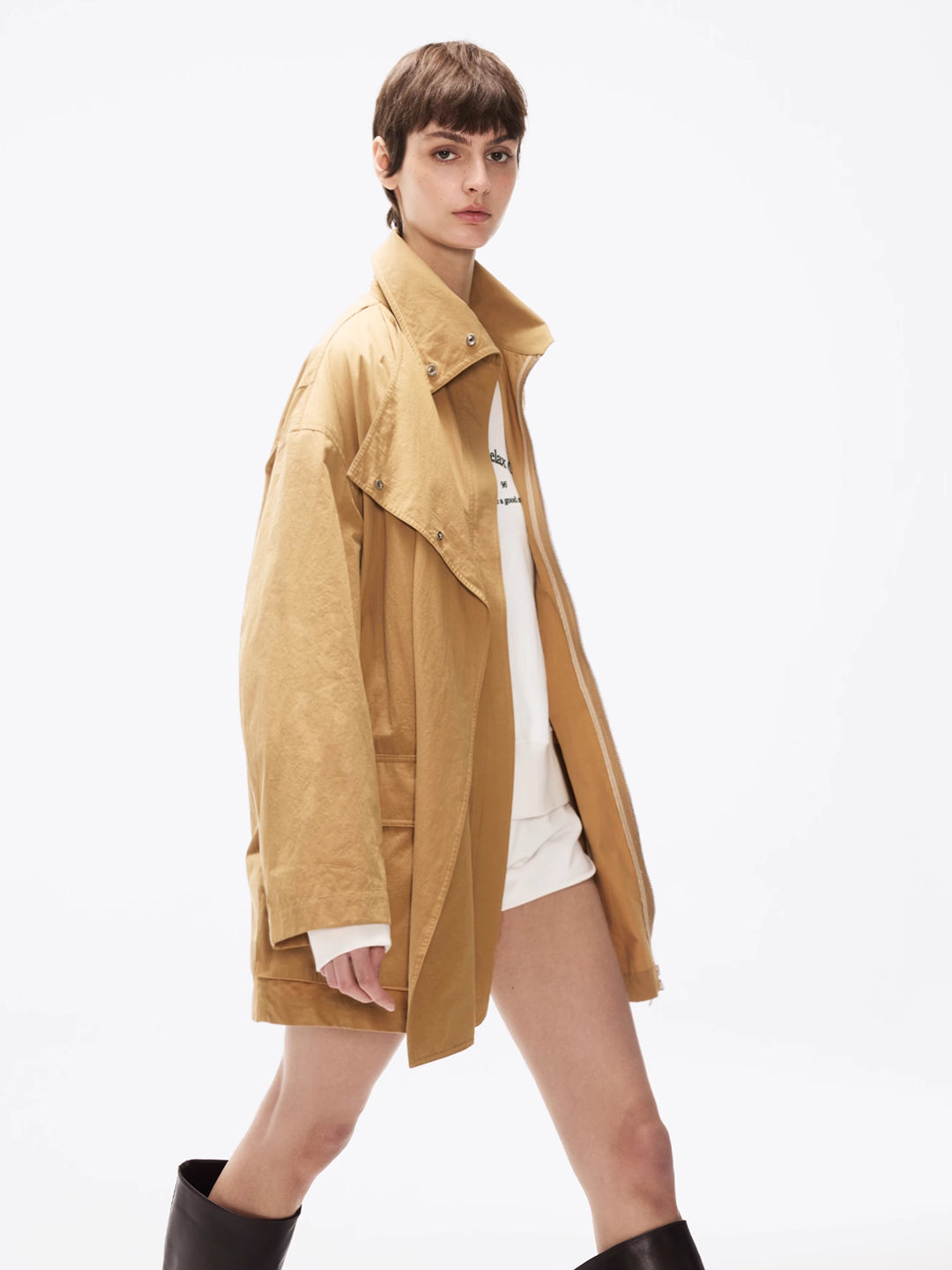 Cropped Light Brown Trench Coat in Cotton