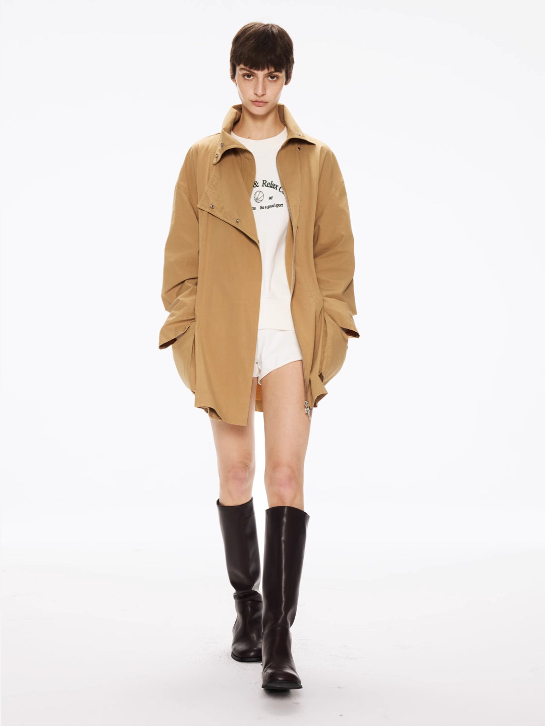 Cropped Light Brown Trench Coat in Cotton