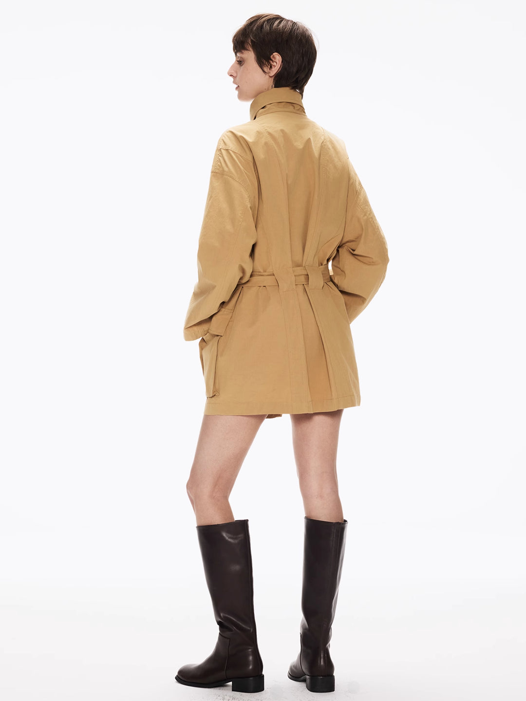 Cropped Light Brown Trench Coat in Cotton