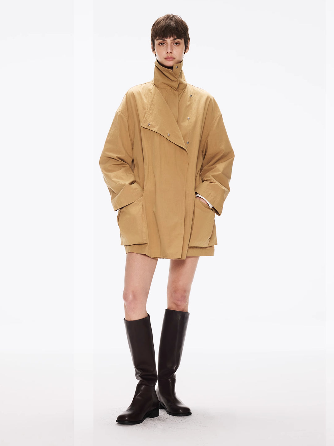 Cropped Light Brown Trench Coat in Cotton